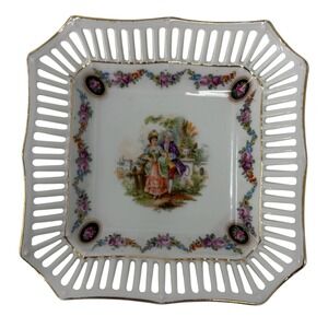 Vintage Schumann Bavaria Reticulated Porcelain Trinket Dish Courting Couple